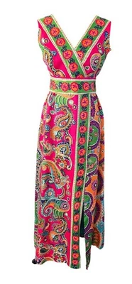 Vestido maxi día mujer vintage años 60’s 70’s talla 6 psicodélico mod colorido hippie  Foto 1 de 4