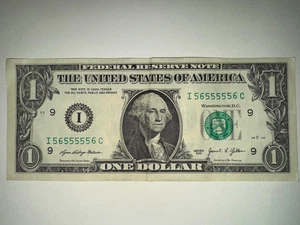 Rare $1 Dollar Bill Banknote Series 2021 Fancy Serial Number Binary 56555556 - Picture 1 of 3