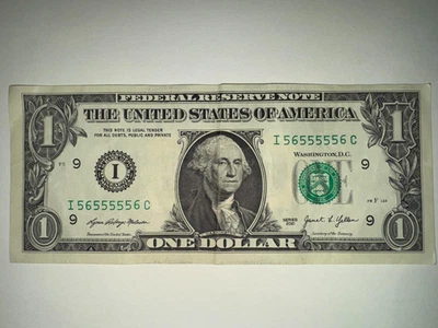 Rare $1 Dollar Bill Banknote Series 2021 Fancy Serial Number Binary 56555556 - Image 1 of 3