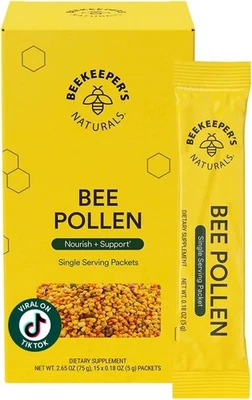 Beekeeper’s Naturals POLEN DE ABEJA PAQUETES PARA UNA SOLA PORCIÓN 15 PAQUETES DE 0,18 OZ  Foto 1 de 4