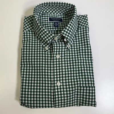 Club Room Men's Regular Fit Traveler Dress Shirt, green Gingham 15.5 34/35 $60 - Image 1 of 4