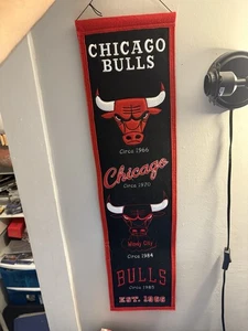 Chicago Bulls Winning Streak NBA Genuine Wool Team Banner 31x8 - Picture 1 of 6