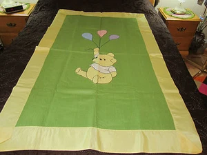 Winnie the Pooh Bear baby blanket applique balloons Unisex Green Cotton 60x36 - Picture 1 of 6
