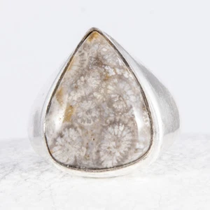 Super schöner Silberring, Siegel, versteinerte Koralle, Tropfen, Größe: 58 - Bild 1 von 4