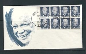 USA SC # 1393a Eisenhower Booklet pane of 8 . Marg cachet - Picture 1 of 1