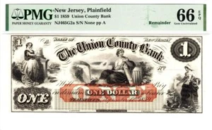 $1 Plainfield, NJ- Union County Bank PMG 66 EPQ GEM UNCIRCULATED- WOW AMAZING!!! - Picture 1 of 11