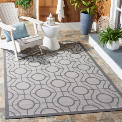 SAFAVIEH Outdoor CY6115-78 Courtyard Lt Grey / Anthracite Rug - Image 1 of 4
