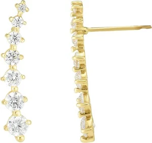 Floreo Ohrringe 14 Karat Gelbgold 18,4 mm graduiert CZ Ohr Kletterer - Bild 1 von 3