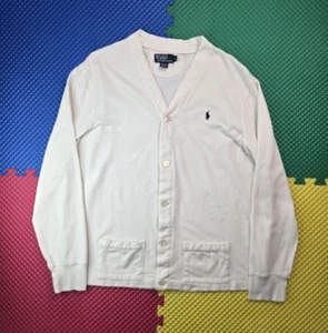 Polo Ralph Lauren Vintage White Cardigan Sweater Mens Size XL - Picture 1 of 8