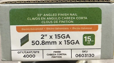 National Nail 2” x 15 GA Gauge Galvanized Angled Finish Nails 4000 Box - Image 1 of 2