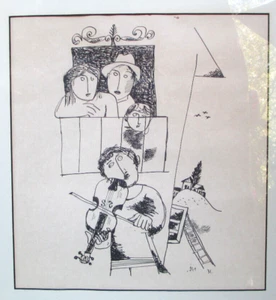 Künstler Leo Roth signierte Kunst Tinte auf Papier mattiert/gerahmt 16 Zoll x 18 Zoll - Bild 1 von 4