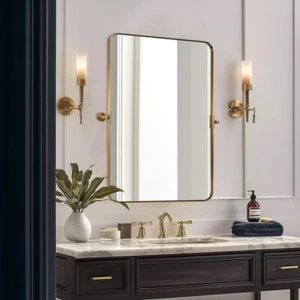 MONDSPIEGEL 24" x 36" Gebürstet Gold Metallrahmen Schwenkbar Rechteck Badezimmerspiegel - Bild 1 von 9