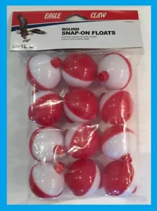 12 FISHING BOBBERS Round Floats 1-1/2" RED & WHITE! SNAP ON #07130-004 NEW! - Picture 1 of 1