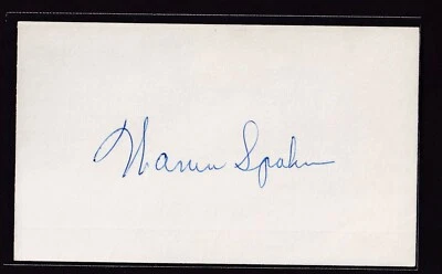 Warren Spahn Autographed 3x5 Index Card Beckett COA deceased 2003 - Image 1 of 2