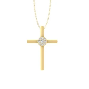 10K Yellow Gold Round Lab Grown Diamond Cluster Pendant 18" Silver Cable Chain - Picture 1 of 7