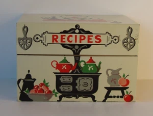 Vintage Tin Metal Recipe Box, Stylecraft Pot Belly Stove, Food and Misc. Lot #75 - Picture 1 of 9