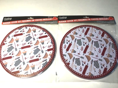 4 Electric Stove Burner Covers Red White BAKING THEME Decorative  2(8”)  2(10”) - Image 1 of 4