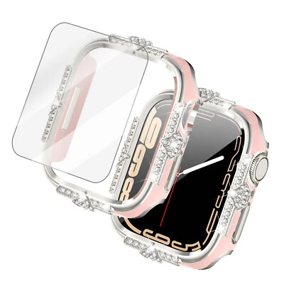 For iWatch Series 4 6 9 40/41/44/45mm Luxury Diamond Case w/ Screen Protector  - Imagem 1 de 4