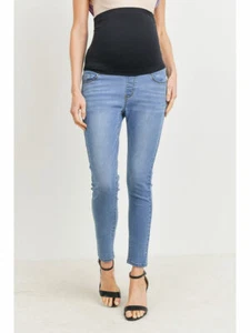 Ladies Maternity Stretch Skinny Denim Jean with Belly Band, Maternity Trousers - Picture 1 of 7