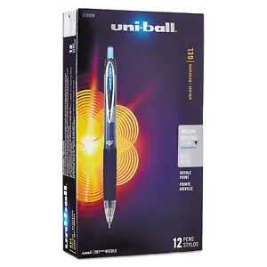 uni-ball 207 Needle Point Retractable Gel Pen 0.7mm Blue Ink Black Barrel Stand - Picture 1 of 8