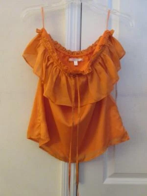 TOP MUJER JENNY HAN 100% SEDA NARANJA SIN TIRANTES CON VOLANTES TALLA M Foto 1 de 4