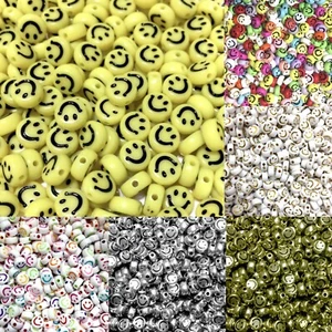100x Smiling Happy Face 7mm Beads for Jewellery Making - Pick Your Colour - Picture 1 of 13