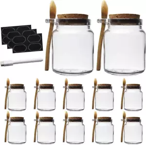 10Oz Small Glass Storage Jars with Cork Lids and Spoons Yogurt Containers for Pa - Picture 1 of 7