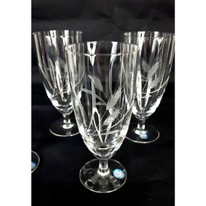 Vintage Sasaki Crystal Etched Wheat Wine Water Goblets Set of Six Japan NEW - Picture 1 of 15