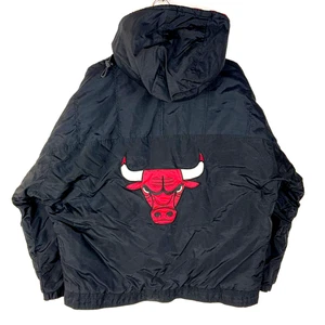 Vintage Chicago Bulls Starter Puffer Jacket XL Black Nba 1/4 Zip - Picture 1 of 4