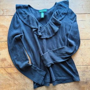 Damen Vintage Ralph Lauren Top Gr. PS schwarz Rüschenkragen Kaschmir Seide Girly - Bild 1 von 7