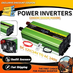 Pure Sine Wave Power Inverter 2000W 3000W 4000W 12V/24V to 240V 4 AC Outlets RV - Picture 1 of 54