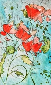 Original Signed Watercolor Greeting Card. 5x7 Boho. Tulips. Abstract. Funky. - Picture 1 of 2