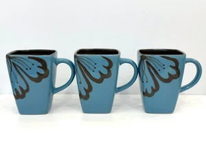 PIER 1 Set di 3 Tazze di Ibisco Blu Marrone Floreale Teal Turchese b403 - Foto 1 di 3
