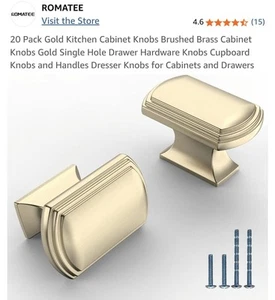 Romatee 20 Pack 1-1/2 inch Brushed Brass Kitchen Cabinet Knobs Gold Dresser - Picture 1 of 7