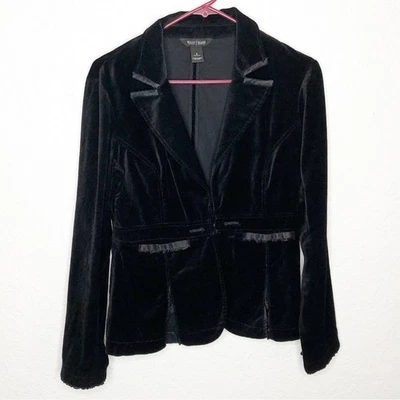WHBM Blazer Negro Terciopelo Estrás Botón Gancho Frontal Talla 0 Foto 1 de 4