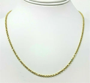 14K Yellow Gold Twisted Link Rope Chain Necklace 2MM-20in Italian Made - Picture 1 of 7