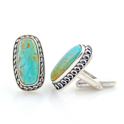 Arizona Türkis Edelstein Rechteck Manschettenknöpfe Sterling Silber Gravur... - Bild 1 von 4