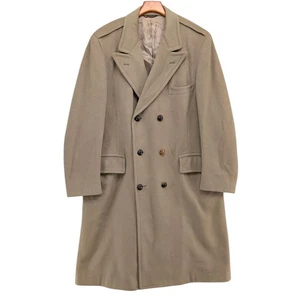 Vtg J Press Wool Overcoat Mens Beige Khaki Double Breasted Long Coat Size 40R - Picture 1 of 13