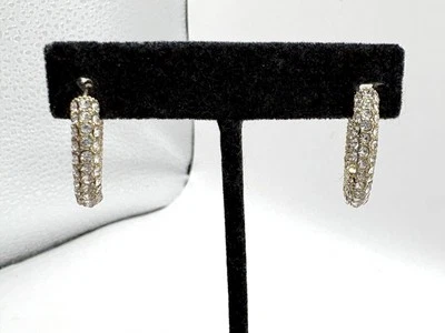 Gold Tone Crystal Pave Hoop Pierced Earrings 1 Inch   - Изображение 1 из 4