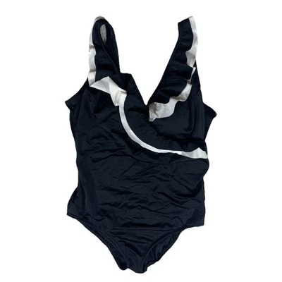 Traje de baño Longitude negro blanco con volantes talla 14 una pieza J2Y Foto 1 de 4