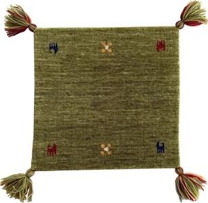 Green Handmade Square Placemat 100% Wool Small Handloom Gabbeh 40 x 40 cm - Picture 1 of 24