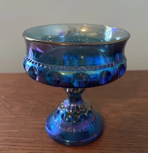 Carnival Glass Candy Dish Vintage Bowl Pedestal King’s Crown - Picture 1 of 7