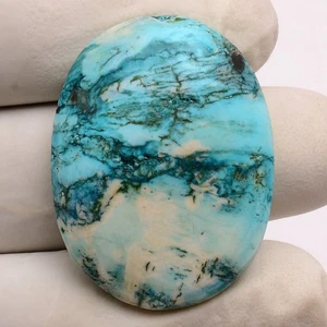 Erdtöne ~ 74,00 ct natürlicher Tibbet Türkis 38 mm x 28 mm oval unbehandelt Edelstein - Bild 1 von 9