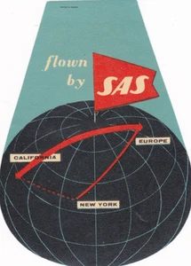 Vintage Airline Luggage Label Flown By SAS California Europe NY globe diecut #IM - Picture 1 of 3