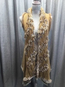 Alberto Makali Tan Rabbit Fur Cardigan Size L - Picture 1 of 5