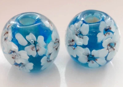 10 piezas exquisitas cuentas de vidrio de murano hechas a mano azul blanco flor 14 mm Foto 1 de 2