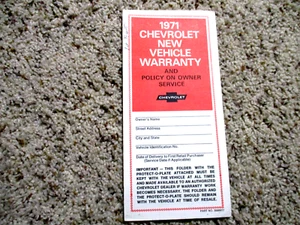 1971 Impala Owner Protection Plan New Vehicle Warranty Brochure Blank 1st Edt - Picture 1 of 4