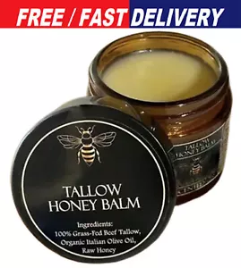 Organic Grass-Fed Beef Tallow Balm with Raw Honey - Moisturizing Cream - Picture 1 of 15
