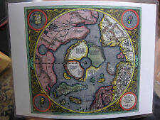 Laminated Mercator North Pole Hondius Arctic Flat map of Earth World mini map