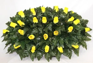 XL Handcrafted Yellow Closed Roses Cemetery Flower Headstone Arrangement - Picture 1 of 11